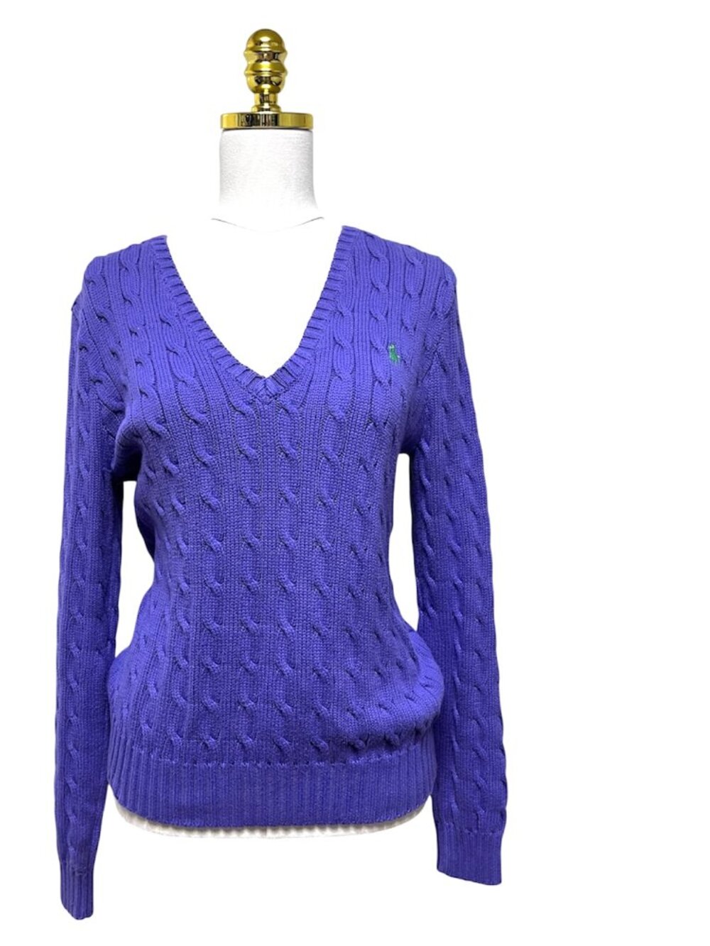 Polo Ralph LaurenWomen's Purple Sweater Sport V-Neck Cotton Cable-Knit Size XL